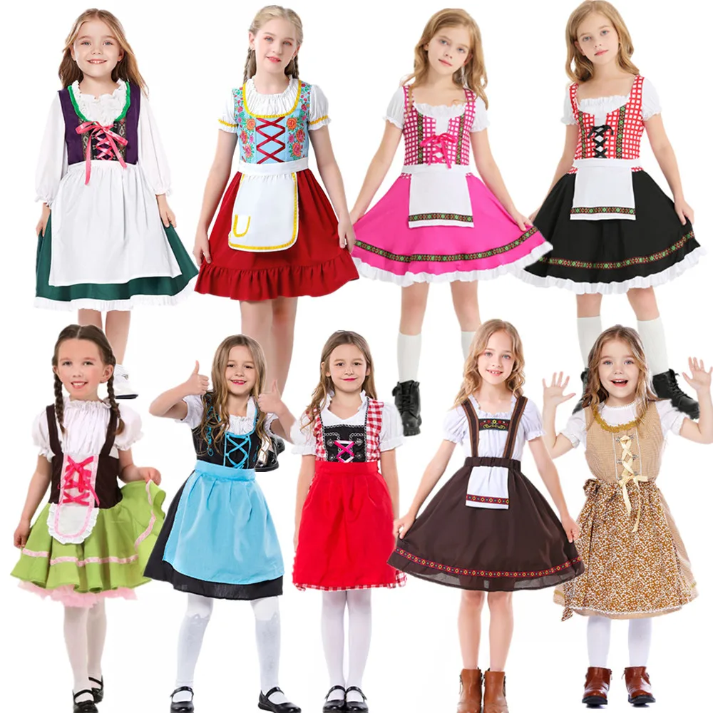 Costume de bière Oktoberfest pour filles, déguisement de carnaval, fête d'Halloween pour enfants, 4 ans, 6 ans, 8 ans, 10 ans, 12 ans, 16 ans