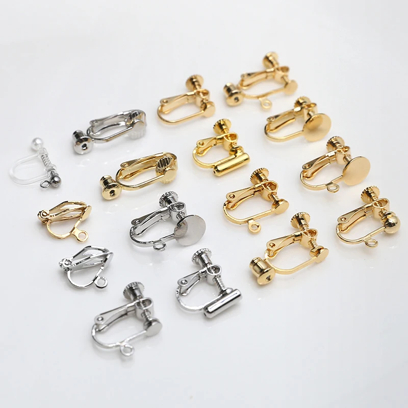 2pcs Diy Jewelry Accessories Gold Color Plated Screw Ear Clip No Pain Ear Hole Ear Clip Converter Earring Material Handmade