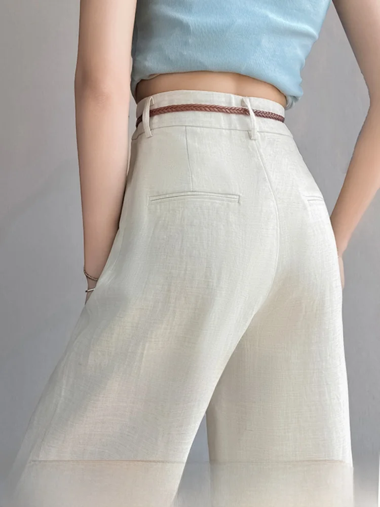 

White High Waist Straight Leg Wide Leg Pants Women's Thin Model Slimming Drapey Suit Pants Commute Style High Waist Trousers