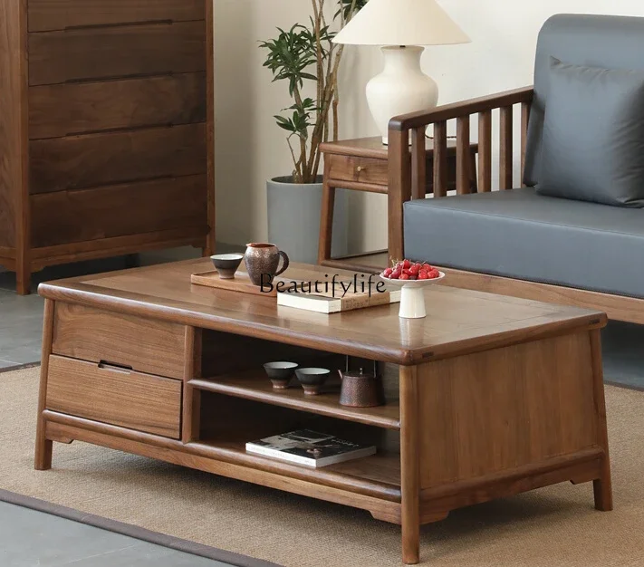 

FG10New Chinese Style Black Walnut Simple Solid Wood Rectangular Small Coffee Table Living Room Home