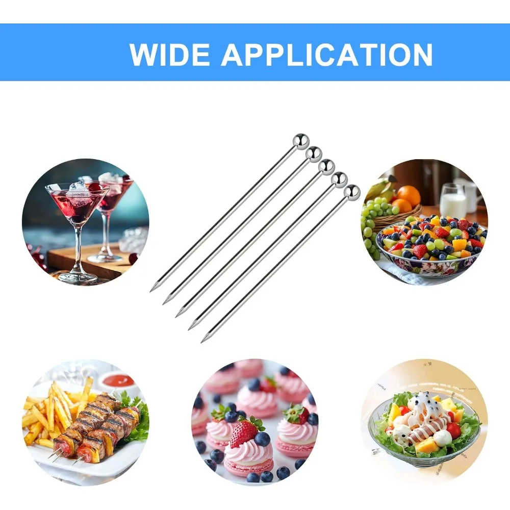 5Pcs 스테인레스 스틸 칵테일 픽, 프리미엄 금속 마티니 픽, 음료용 칵테일 꼬치, 마티니, 칵테일, 올리브 애피타이저