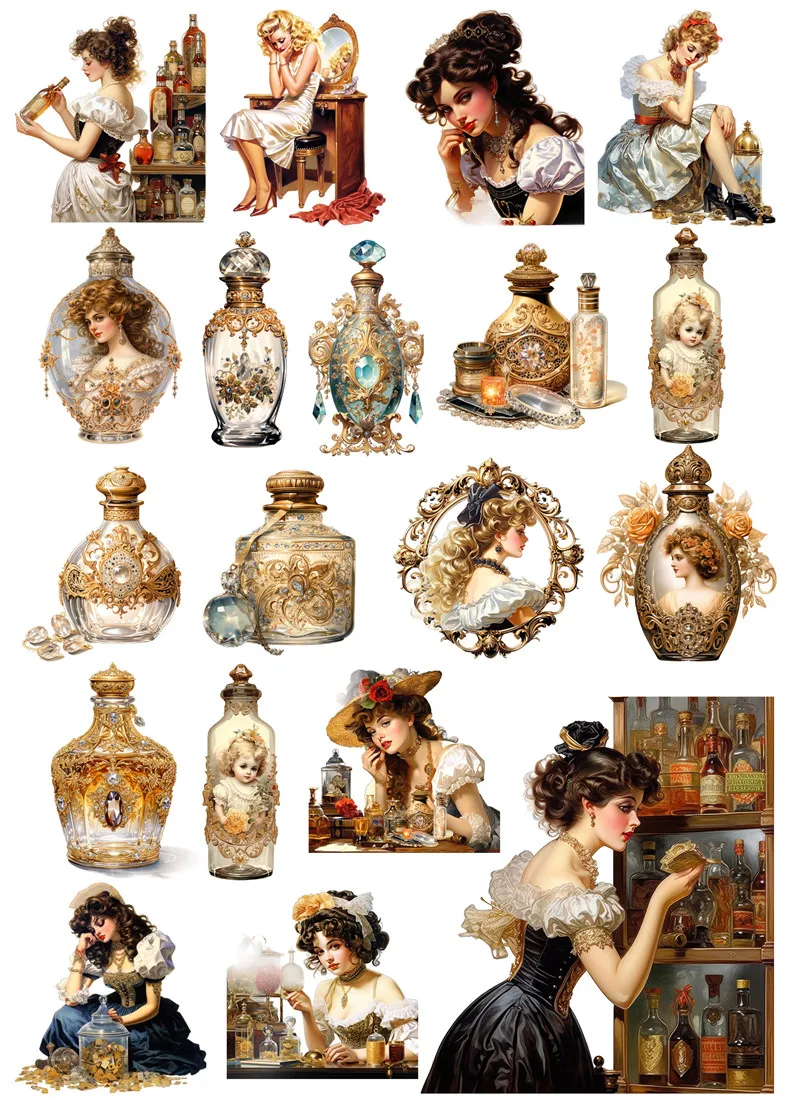 19Pcs/Pack Vintage European Winery Girl Sticker DIY Craft Scrapbooking Album Junk Journal Decorative Stickers