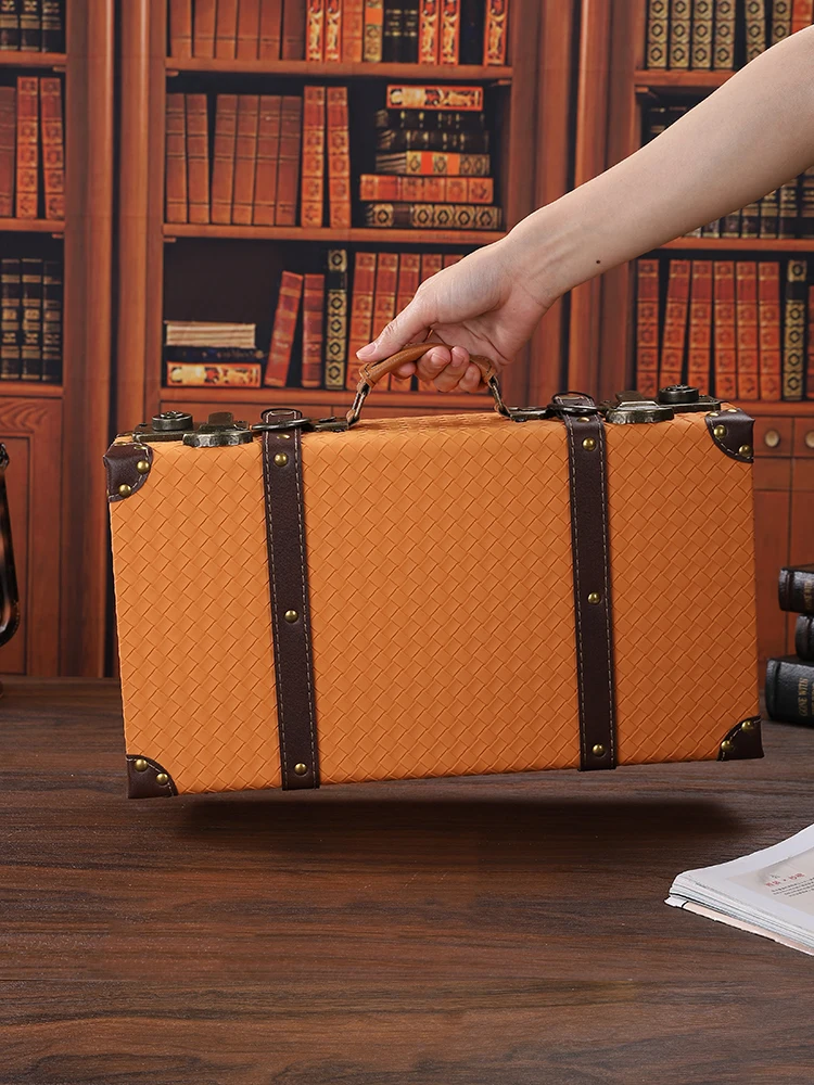 Vintage Suitcases Wooden Hand-Held Storage Suitcase,Clothing Sorting Box,Showcase Display,Woven Props Boxs Decoration