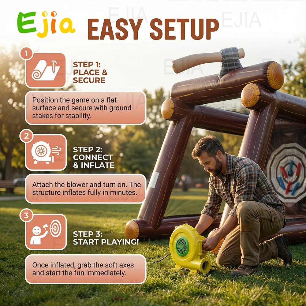 Machado inflável leve de 13 pés, jogo de carnaval com ventilador e machado comercial, jogos de lançamento de furos de alvo