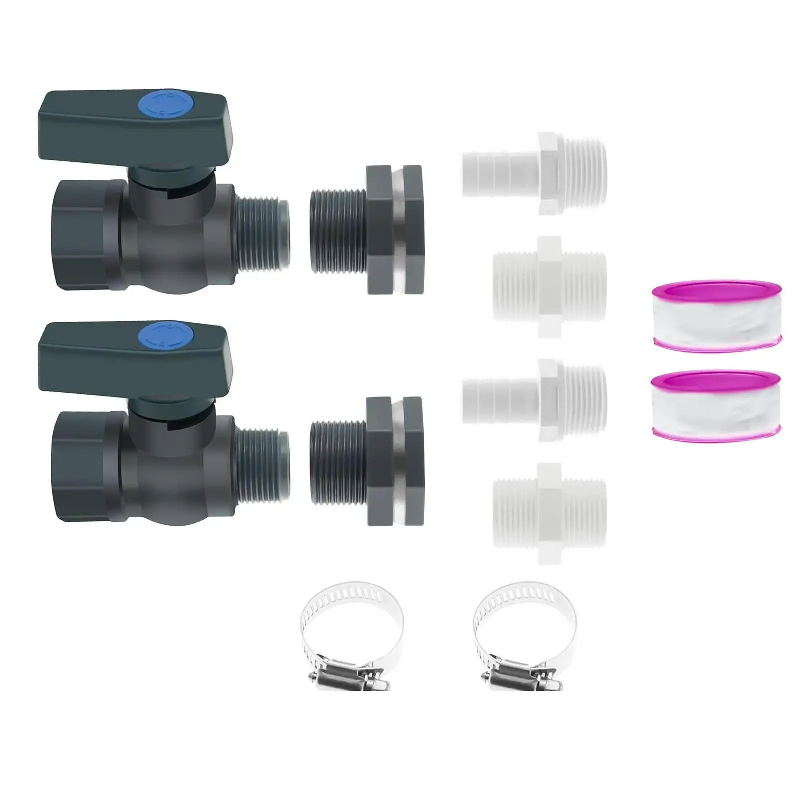 2Pcs Rain Barrel Faucet Set 3/4in Connector Easy Installation Spare Parts Rainwater Tap for Water Tanks Tubs Aquariums Pools