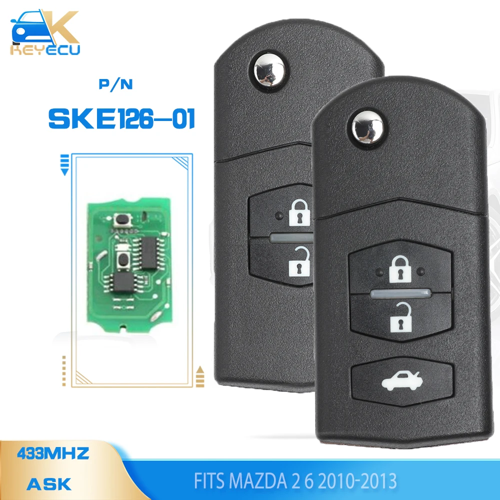 

KEYECU P/N: Mitsubishi SKE126-01 Upgraded Flip Remote Car Key 433MHz 4D63 Chip Fob 3 Button for Mazda 2 6 2010 2011 2012 2013