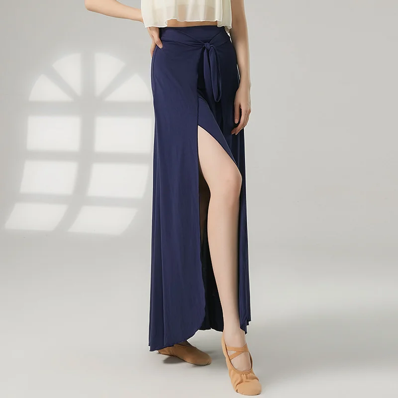 New Latin Dance Skirt Women Belly Dance Skirts Chiffon Training Clothes Adult Lace Up High split Skirt Classical Swing Skirt