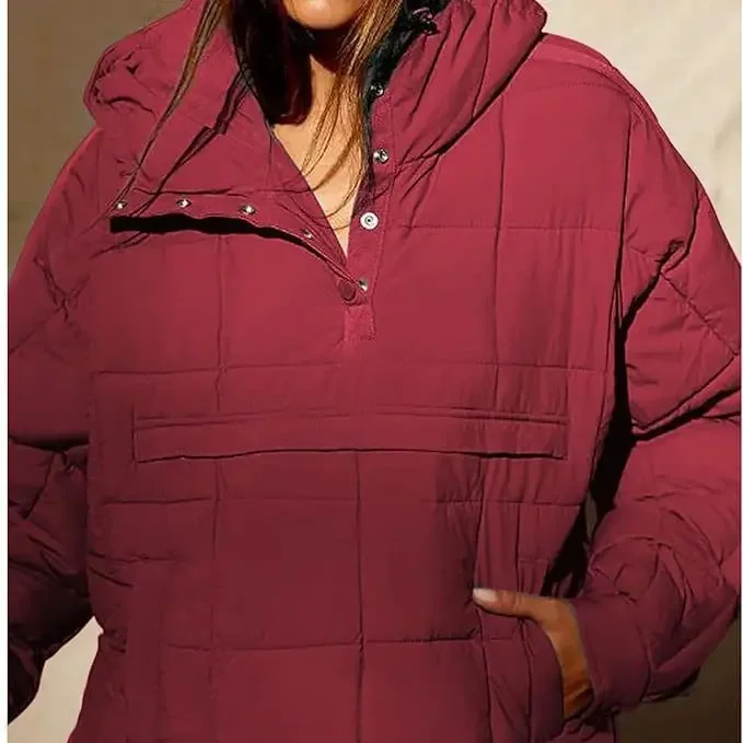 Parka de manga cheia com capuz feminino com bolsos, casaco solto, tops casuais grossos, elegante, emenda, quente, monocromática, outono, inverno