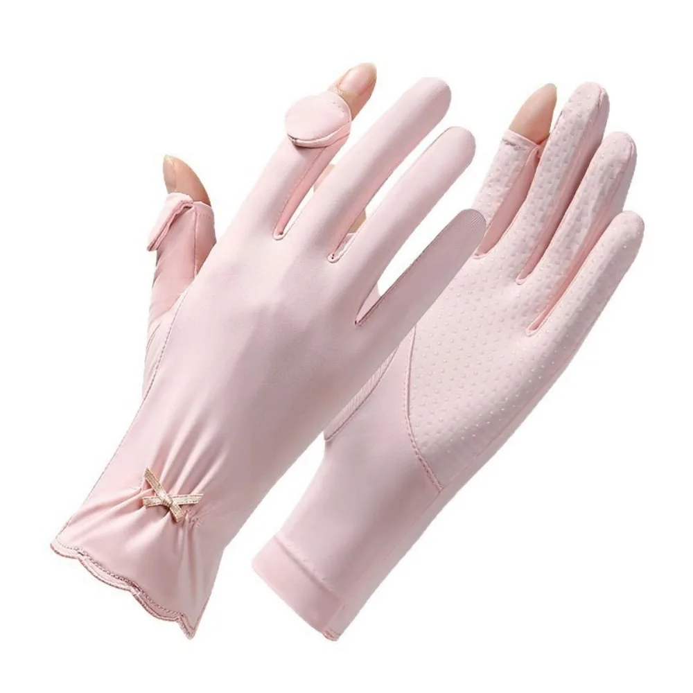 Sun Protection Women Sunscreen Gloves Thin Non Slip Ice Silk Riding Gloves Breathable Anti-UV Summer Driving Mittens Outdoor
