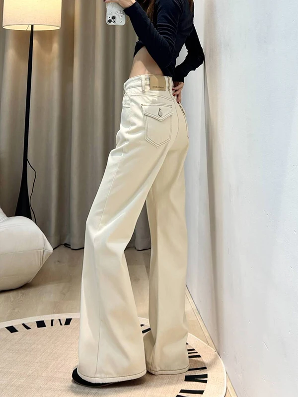 American Sle Retro Low Waist Wide Leg Jeans Women's Autumn Winter New Loose Fit Bell Bot Casual High Waist Jeans