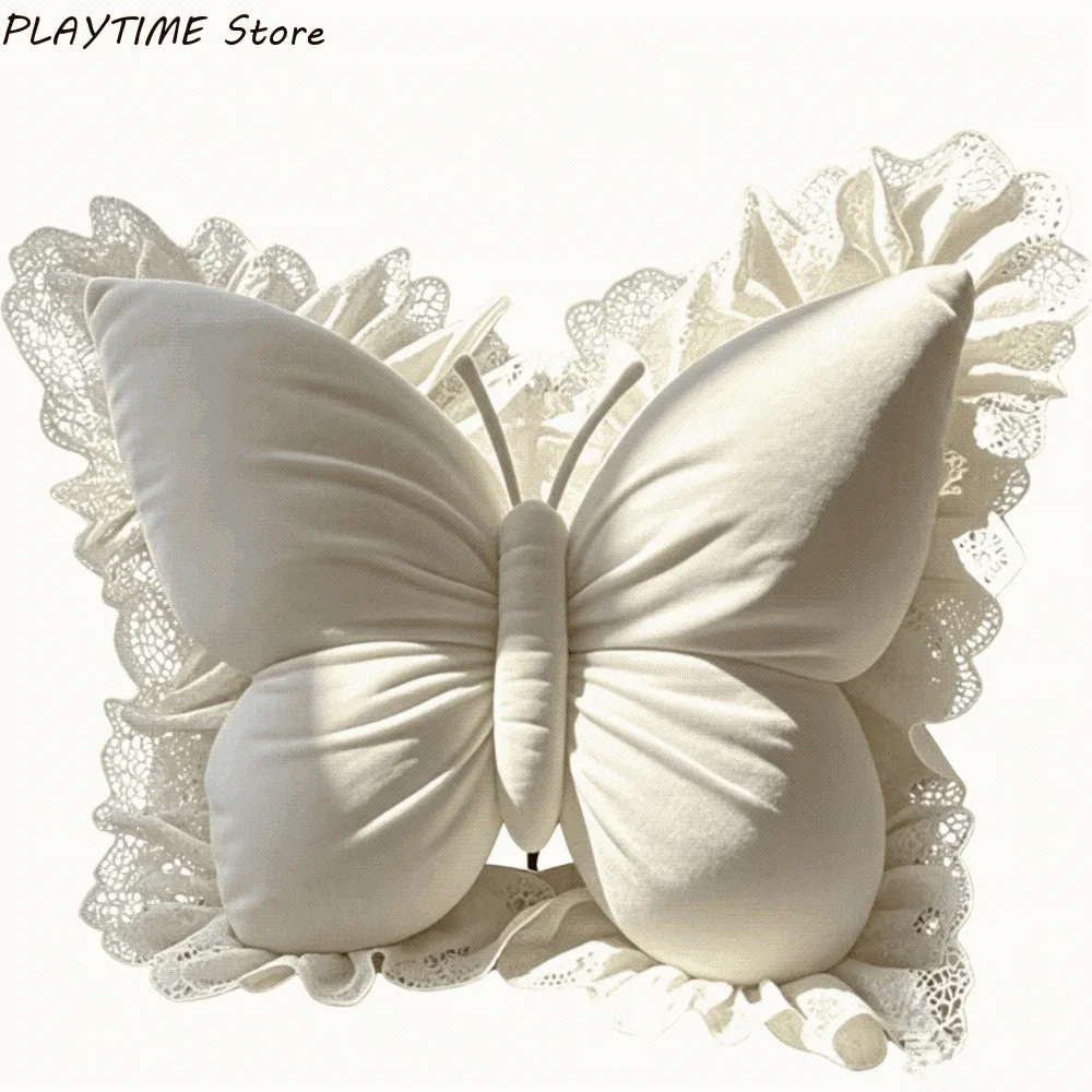 Elegant Velvet Butterfly Plush Pillow Soft Lace Trim Bow Plush Cushion Cute Plush Bow Throw Pillow Bedroom
