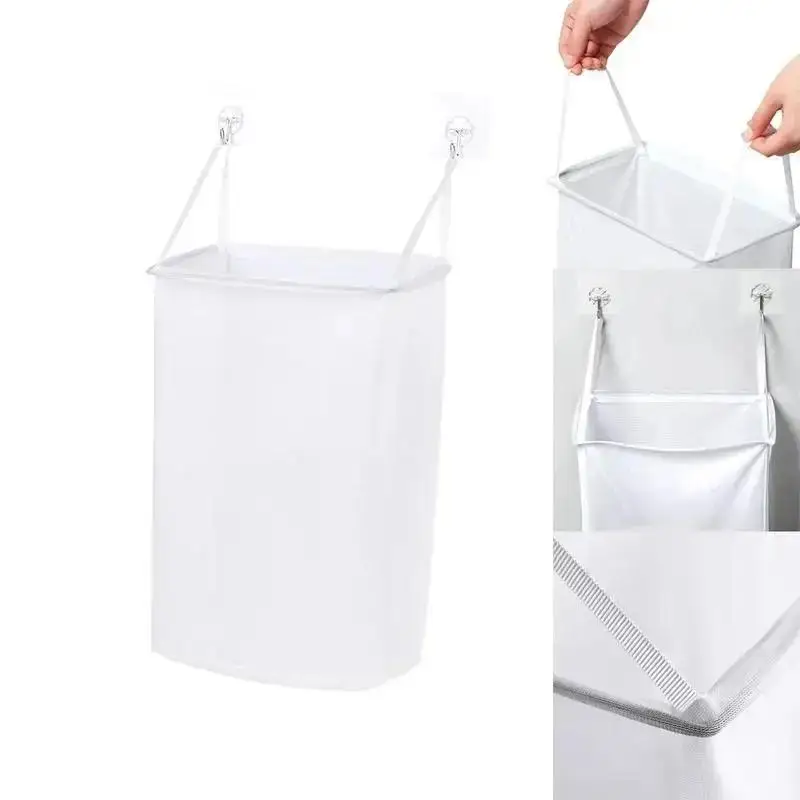 New Home Foldable Multifunctional Wall Hanging Laundry Basket Washing Clothes Organizer Mesh Storage Punch Free Adhesive Hook - view 4