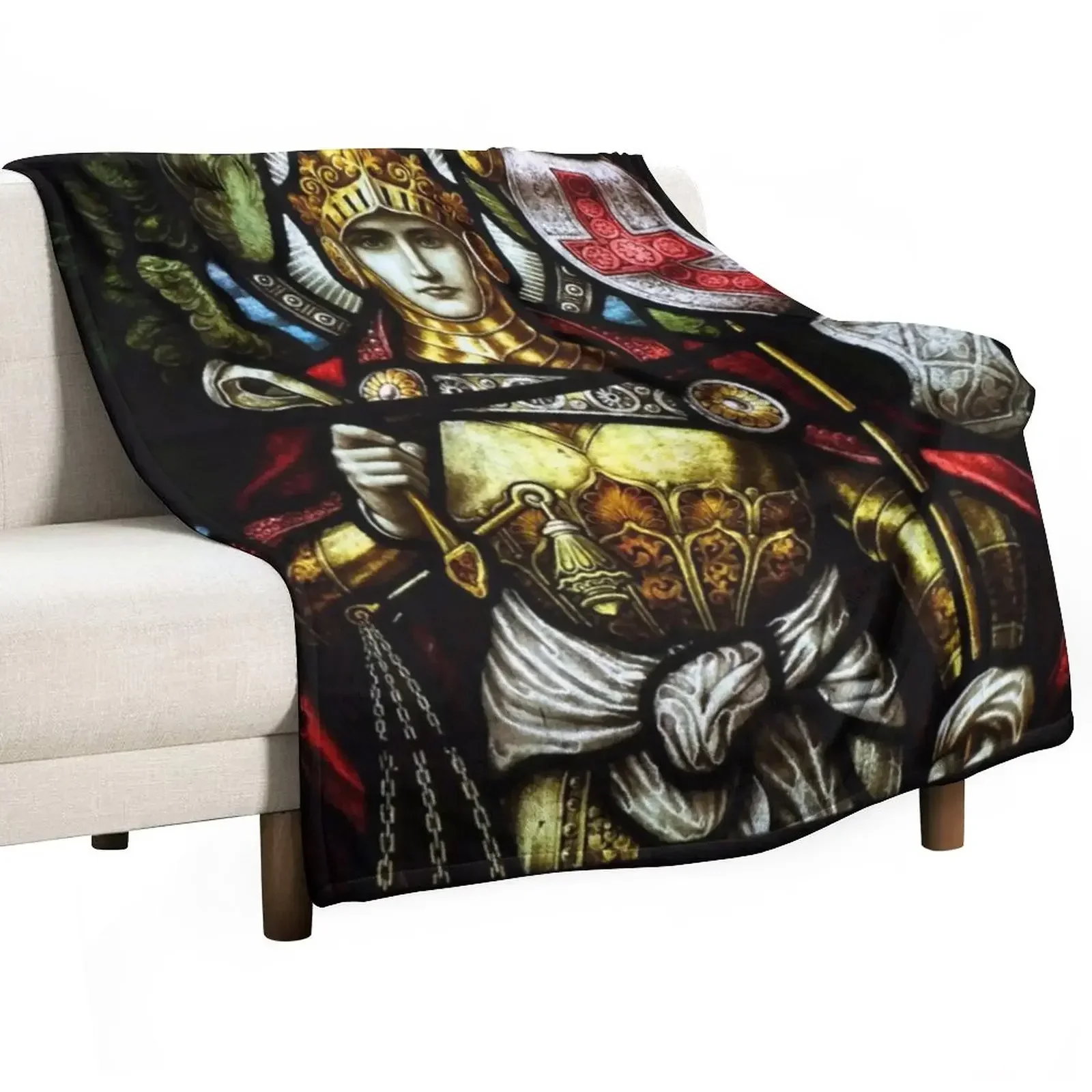 Archangel Michael Christian Cross stained glass Medieval Art Knight HD Throw Blanket For Sofa Thin warm winter Blankets