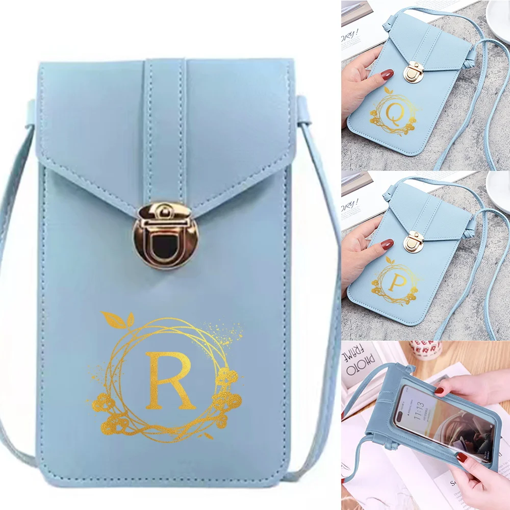 

Unisex Shopping Bags Wallets Touch Screen Cell Phone Purse Crossbody Shoulder Bag Wreath Letter Print Handbag Perfect for Travel