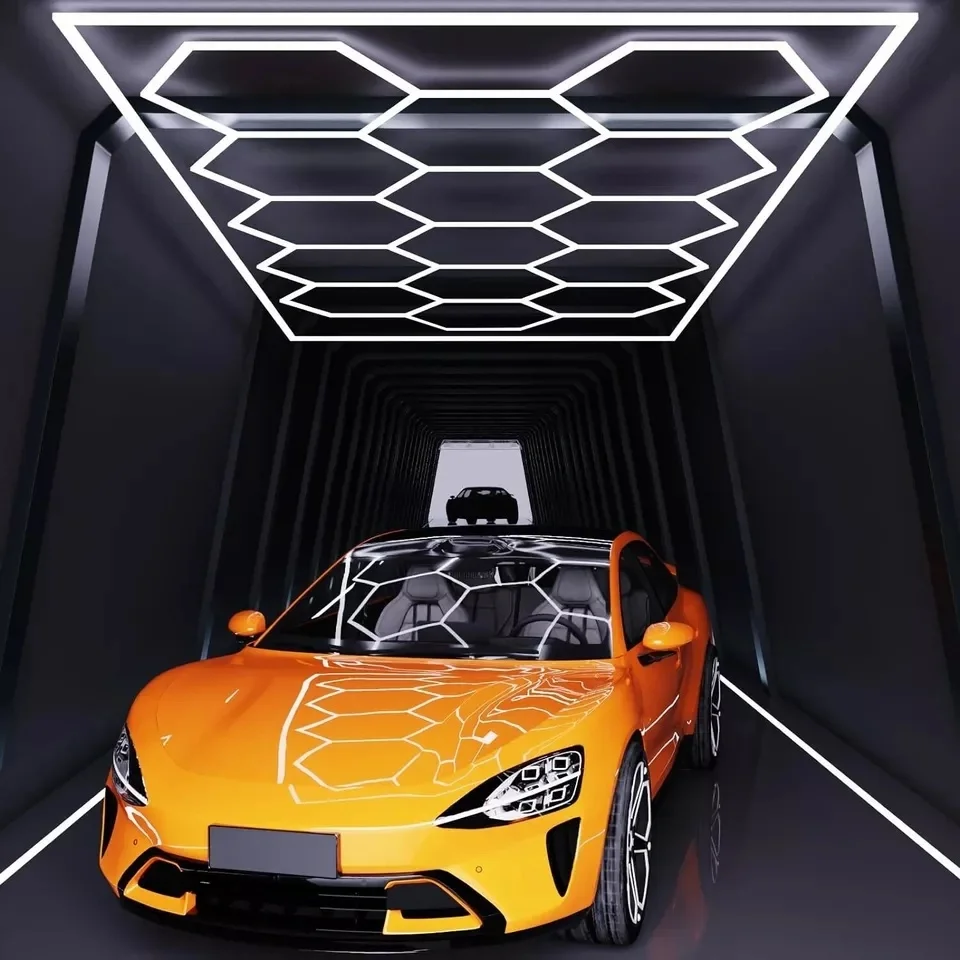 

Garage Hexagon LED Lighting 110V-240V Honeycomb Led Lamp Tube Lighting For Car Detailing Body Repair Workshop Gym