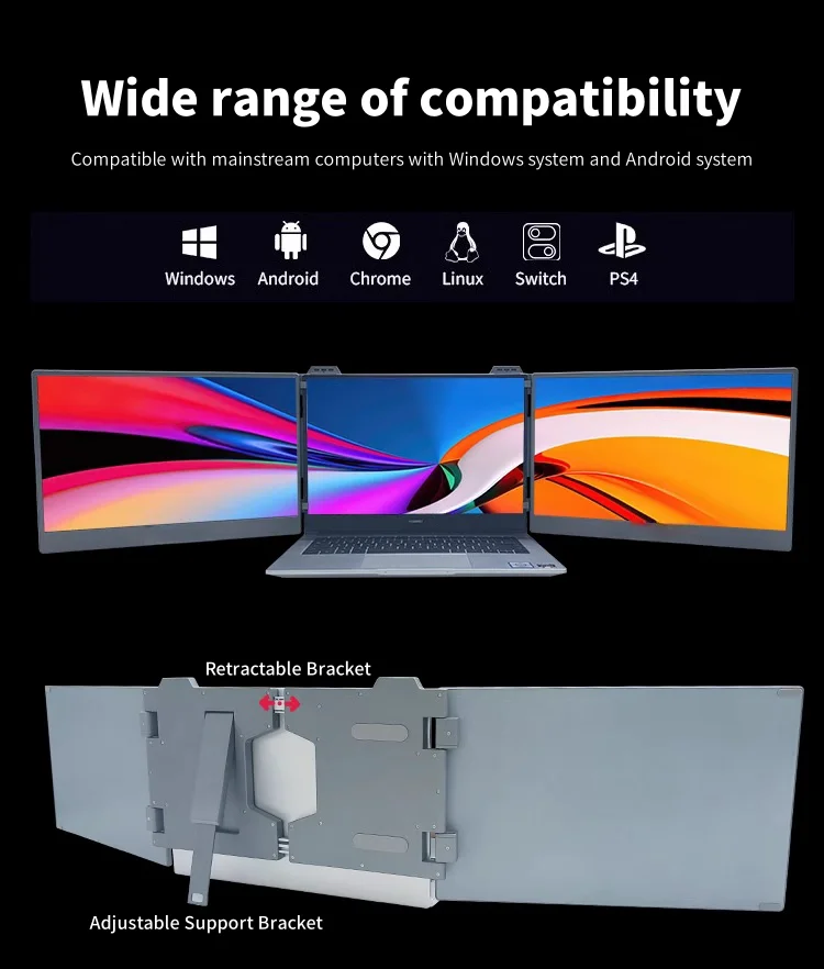 Laptop screen extender portable monitor dual 14inch 1080P FHD frameless screens detachable screen extender suitable for notebook