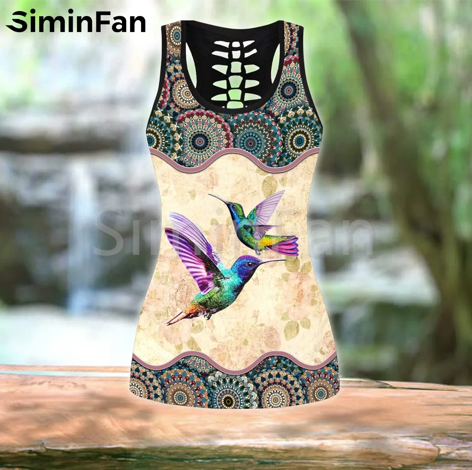 Hummingbirds Birds Combo Outfit Two Piece Yoga Sets Women 3D Printed Hollow Out Tank Top Leggings Summer Vest Casual Pant Suits