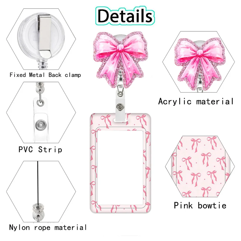 Acrylic Badge Holder Pink Bow Badge Cover Work Card Holder Acrylic Expansion Buckle Badge Clip For Events Exhibitions