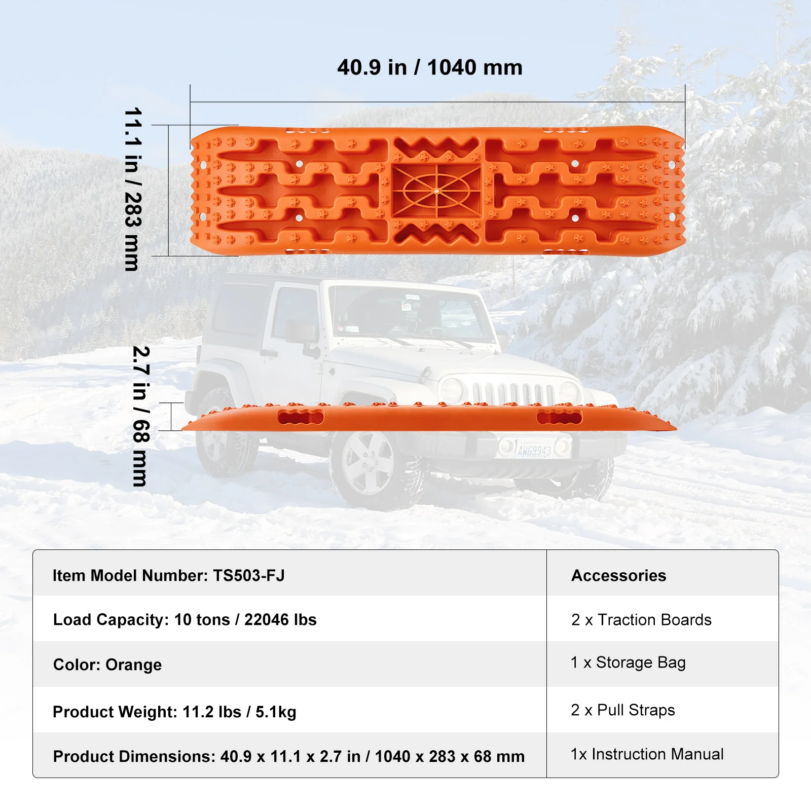 SucceBuy 10-TON tractieborden met PP-materiaal herstelborden voor terreinwagen auto pick-up SUV RV paar banden tractiematten