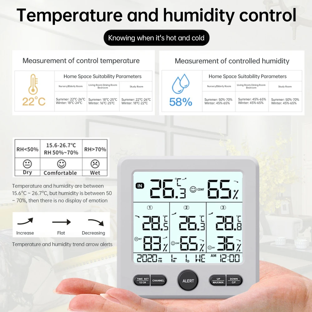 Weather Station Indoor/Outdoor Wireless Sensors Digital Thermometer Hygrometer LED LCD Display Thermometer With 3 Remote Sensors