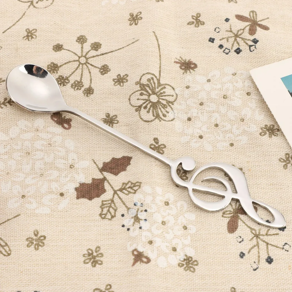 5Pcs Rustless Steel Stainless Steel Spoon Musical Note Shape Small Size Build Stirring Spoon Polished Practical Coffee Spoon