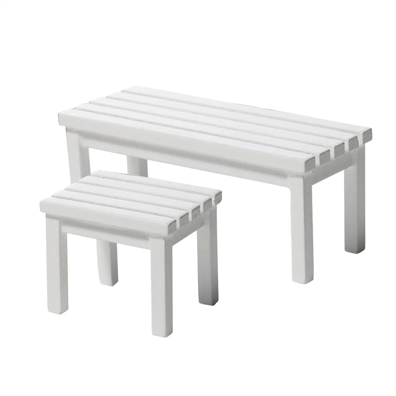 White Dollhouse Miniature Bench / Stool Fairy Village 1:12 Scale Wooden Fairy Garden Furniture Ornaments for Decoration
