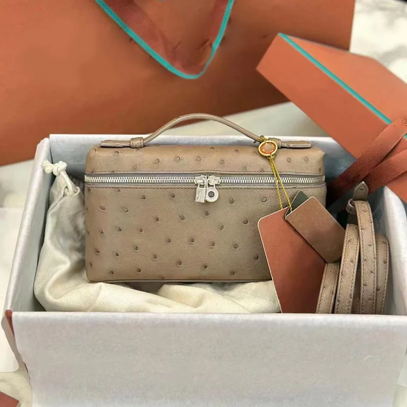 

Customizable Name Lunch Box Bag Fashionable Women's Bag Ostrich Pattern Handbag Clutch Bag Women Make Up Pouch With Handle