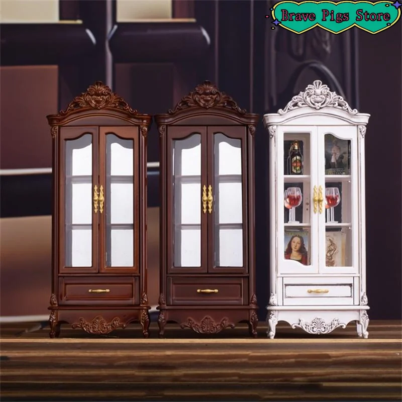 Vintage Simulation Storage Cabinet Display Cupboard Model Home Living Room Wine Cabinet Furniture Decor Toy