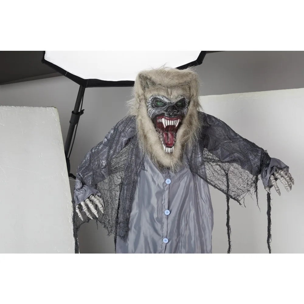 

1 PCS Halloween ​7 FT Green Light Eyes Manual Head Wolf Howl Voice Control Decor