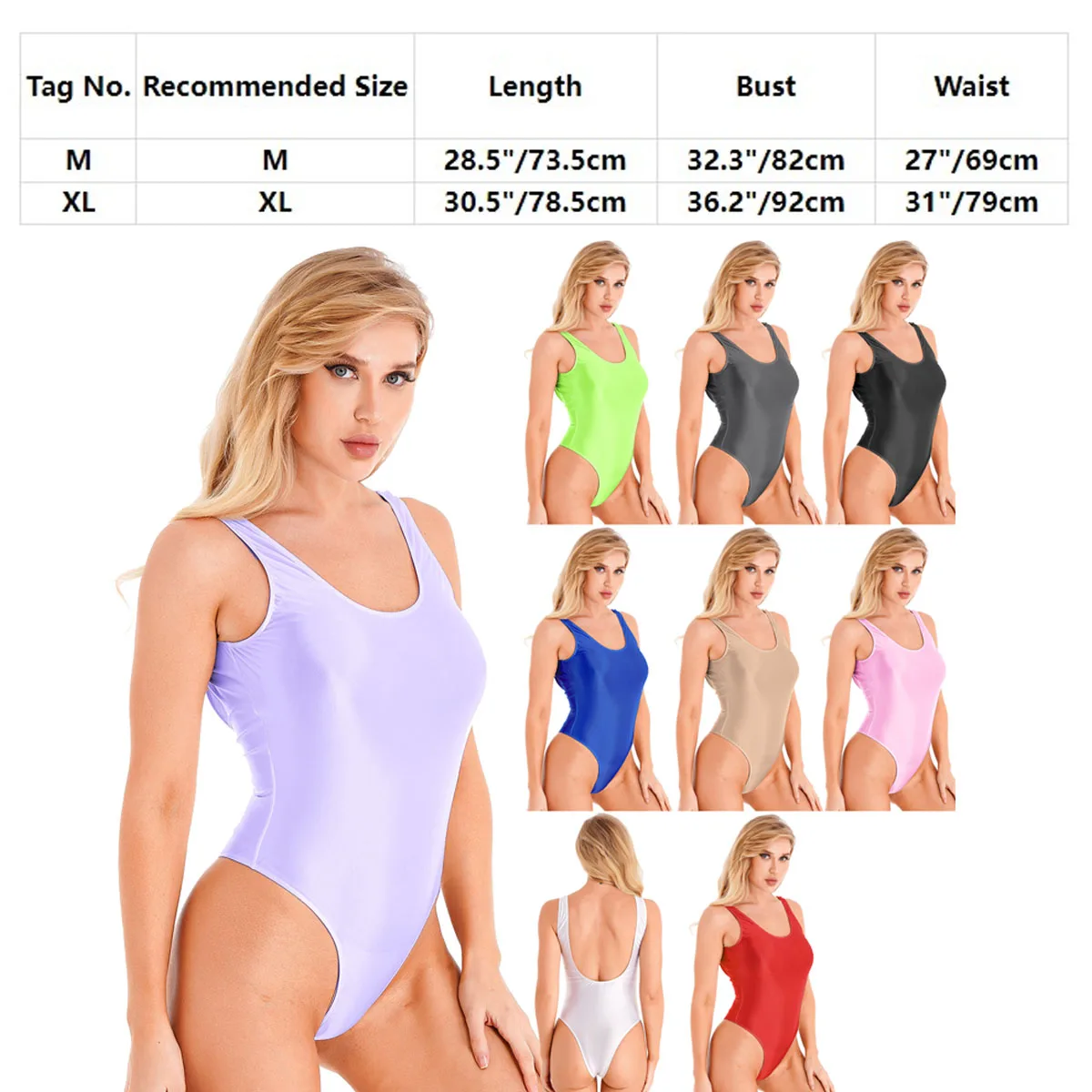 Womens Glossy High Cut Bodysuit Oil Shiny Backless Thong Leotard Swimsuit Swimwear Workout Fitness Bathing Suit Rave Clubwear