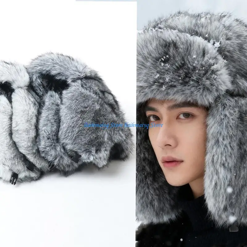 

573B Fleece Lining Ear Trapper Hat For Adult Unisex Skiing Hiking Commuting Thickened Russian Hat for Outdoor