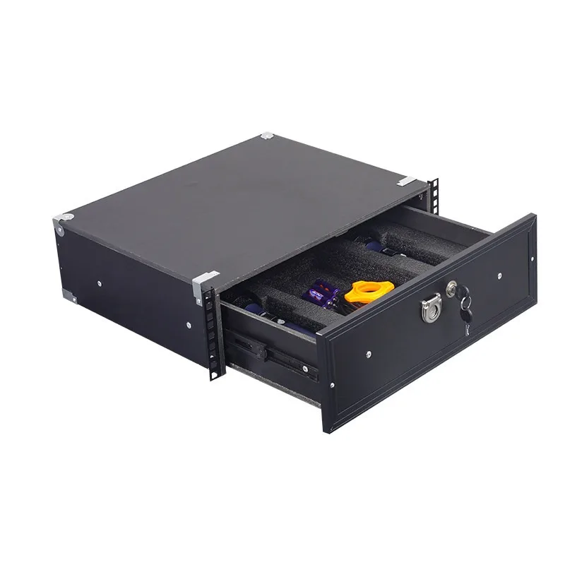 Cabinet Drawer with Lock 2U/3U Metal Iron Microphone Drawer KTV Wireless Microphone 19 Inch Storage Box