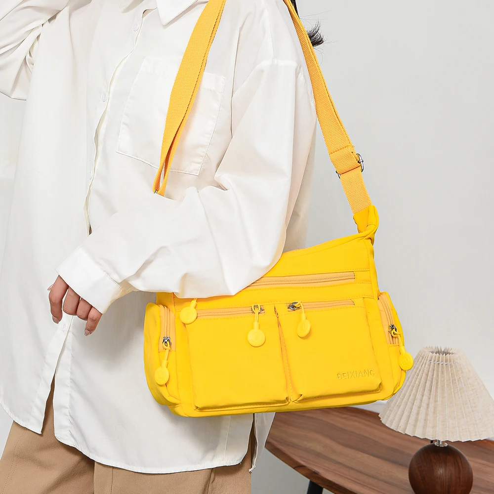 Leichte Damen-Umhängetasche aus Nylon mit mehreren Taschen, lässiger Oxford-Stoff-Reiserucksack, großer Tagesrucksack, Schultertasche B – Detail 17