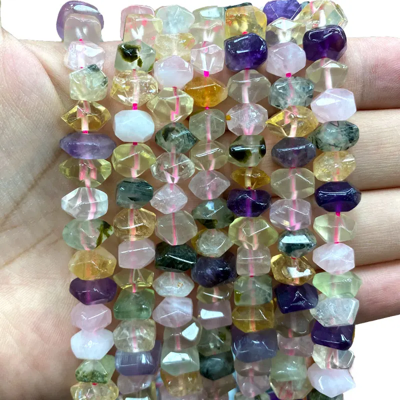 Wholesale 100% Natural Amethysts Lemon  Citrines Prehnite Mix Wheel Faceted Stone Beads For Jewelry Making DIY Bracelet 6-11MM