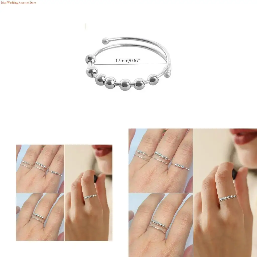 G92D 1Pieces Seven Beads Open Ring Adjustable Size Worry Meditation Ring Jewelry Gift