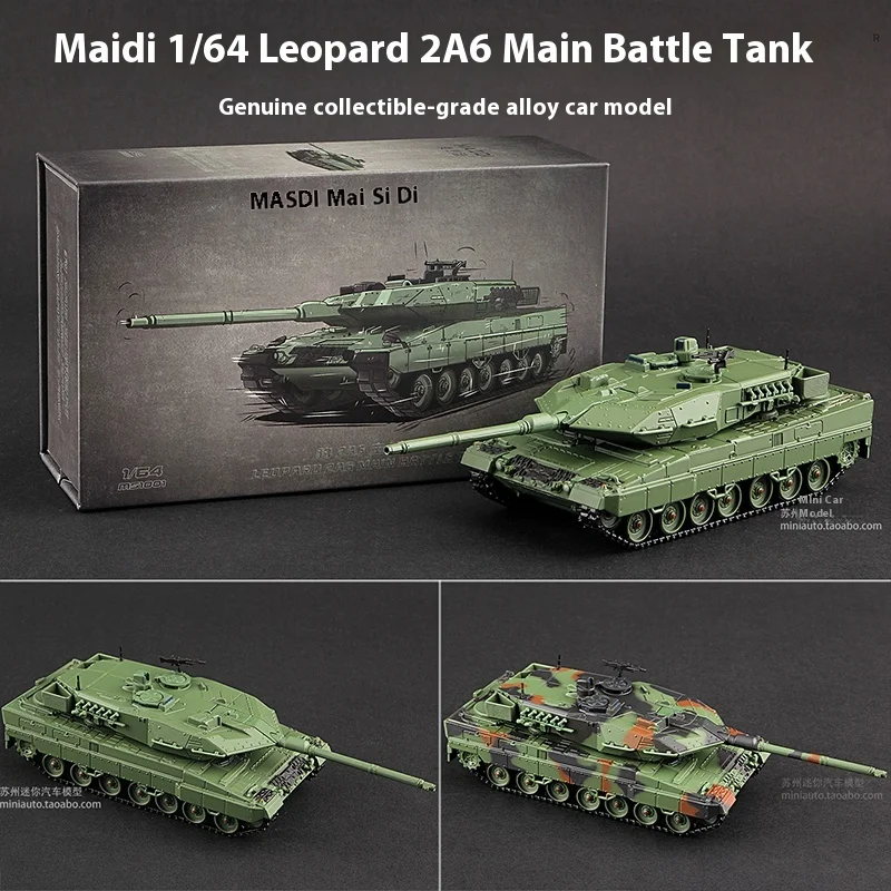 Masdi 1:64 مقياس ليوبارد 2 A6 دبابة قتال رئيسية يموت الصب سبيكة مصغرة مركبة مدرعة محاكاة لعبة مجسمة هدية لهواة الجمع