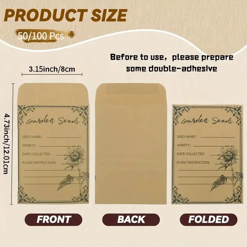 50/100pcs Seed Envelopes 4.72 * 3.15 inch Small Envelope Collection Vegetable Plant Garden Seeds