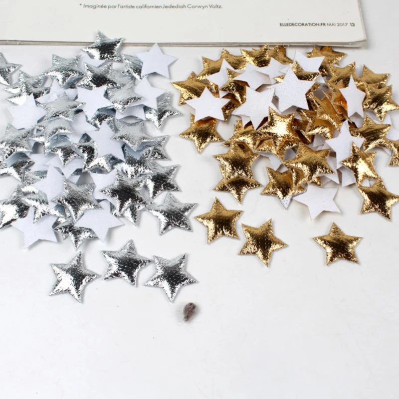 100Pcs Gold/Silver Stars for Christmas Party Decor Foam Fabric Stars DIY Scrapbook Cards Ornaments Embellishments Accessory