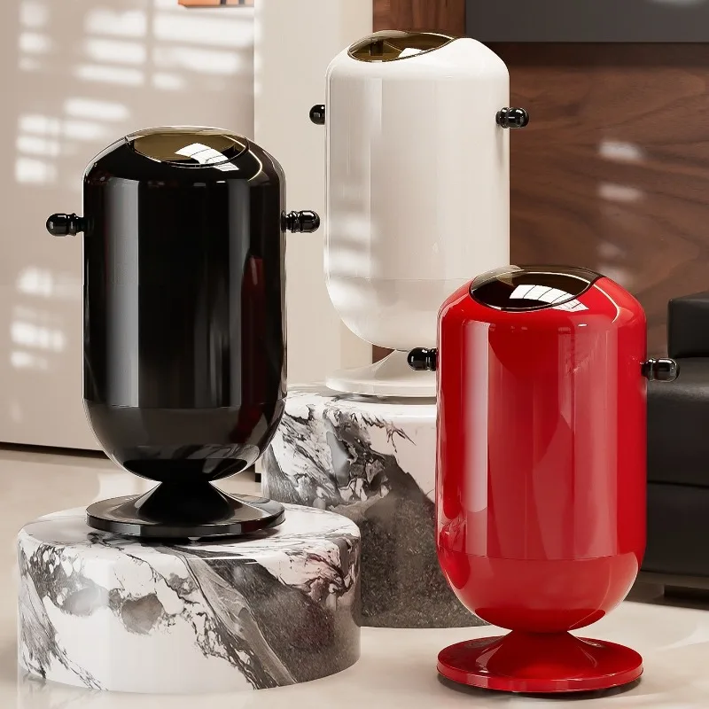 Swing Top Trash Can with Wheels Movable Lidded Waste Bin Stylish Household Garbage Can for Living Room Bedroom