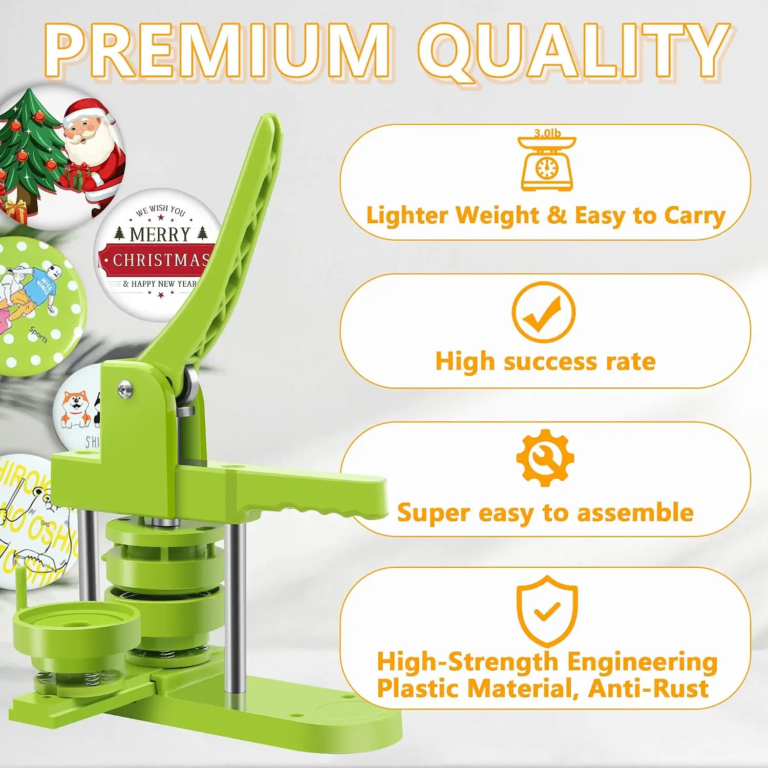 Button Maker Machine - Multiple Sizes 1.25in+2.25in, Kit for DIY Gifts, Button Press Machine with Free 200PCS 32-58mm Supplies &