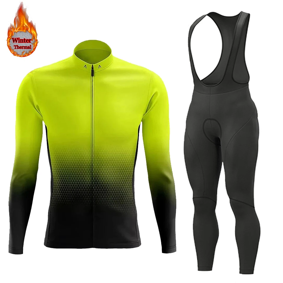 2024 New men's fleece long sleeved cycling suit, providing warmth and breathability for winter outdoor cycling wear