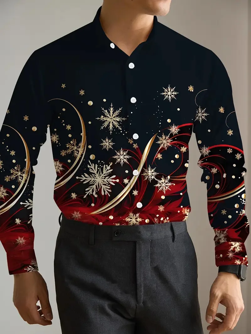New Men's Christmas Casual Shirt Long Sleeve Hawaiian Men's Street Outdoor Tree Soft Lightweight Comfortable Top