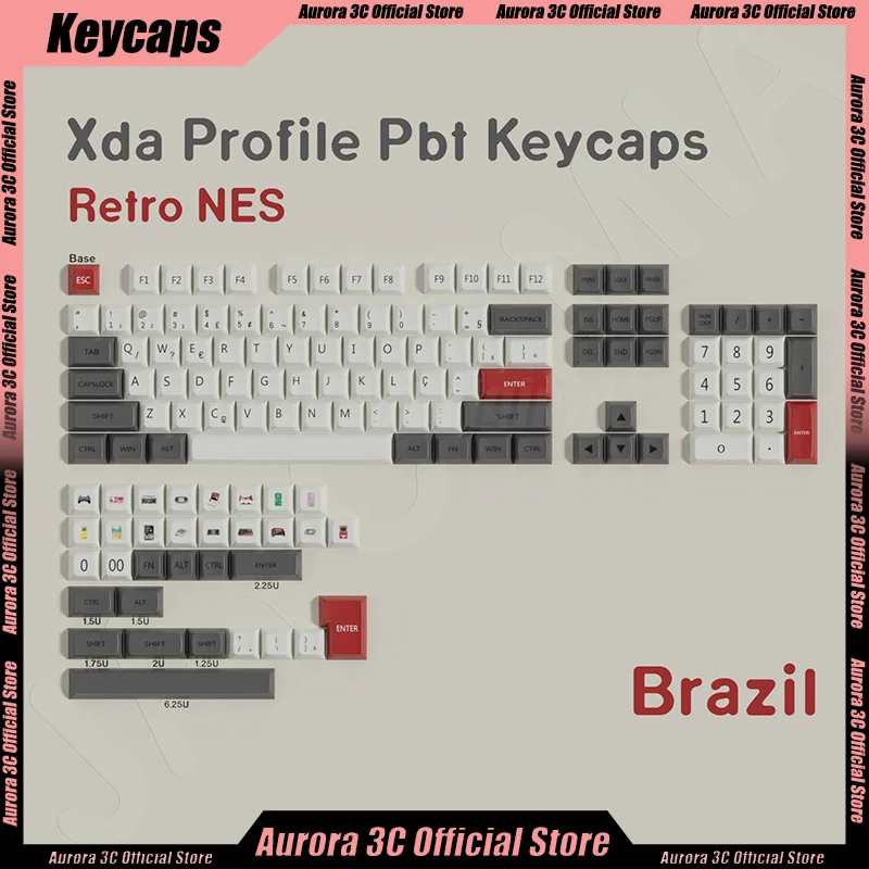 XDA Retro Keycaps NES Profile PBT Material Dye-Sub Korean Brazil ISO ANSI Layout German Spanish Key Caps Custom For Wooting