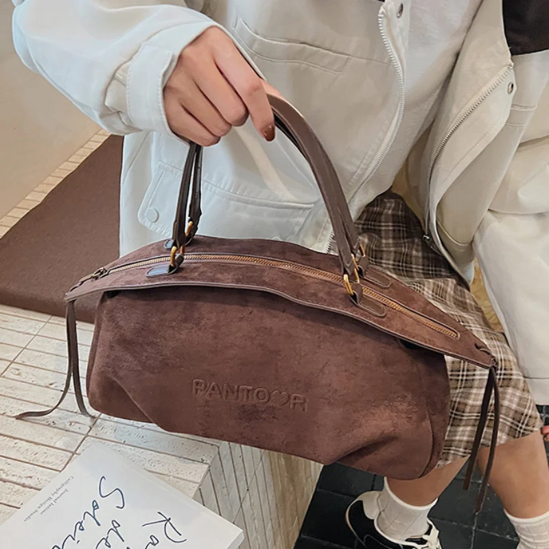 الشتاء ماتي القهوة الجمل الرمادي كبير حمل النمط الروسي الجلد المدبوغ جودة جلد المرأة بوسطن حقيبة يد ركاب حقيبة كتف الرجعية