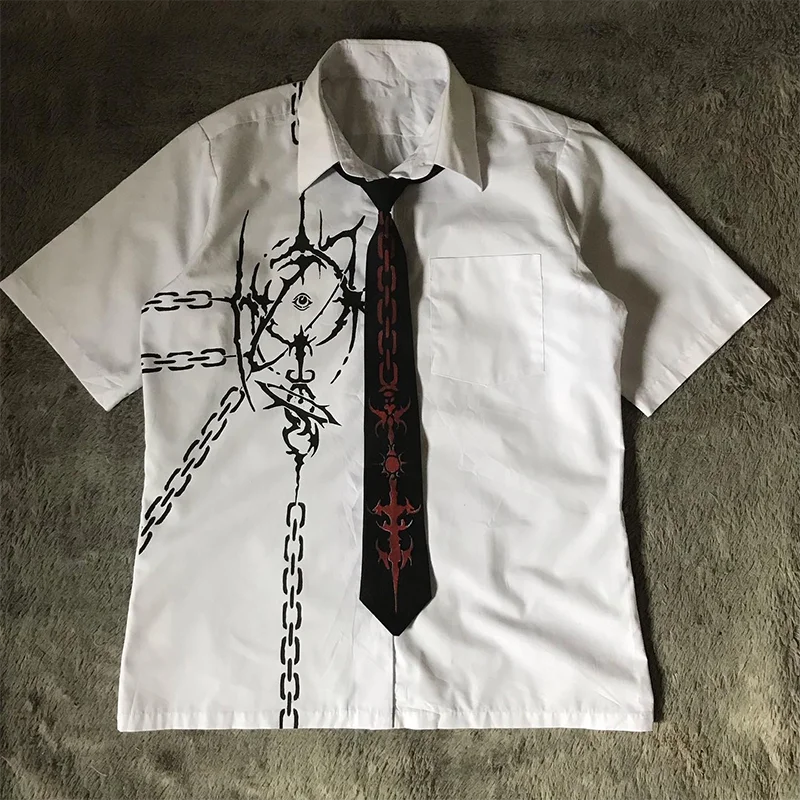 

neutral wind Fashion womens men white and black and red short sleeve shirt 2025 clothing neutral wind pattern top shirt decal