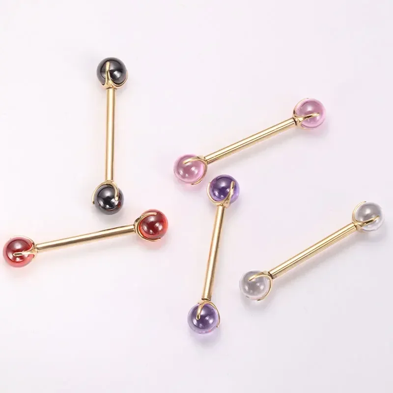 ASTM F136 Titanium Nipple Piercing 14G Internally Threaded Straight Barbell with Crystal Tongue Ring Nipple Industrial Piercing