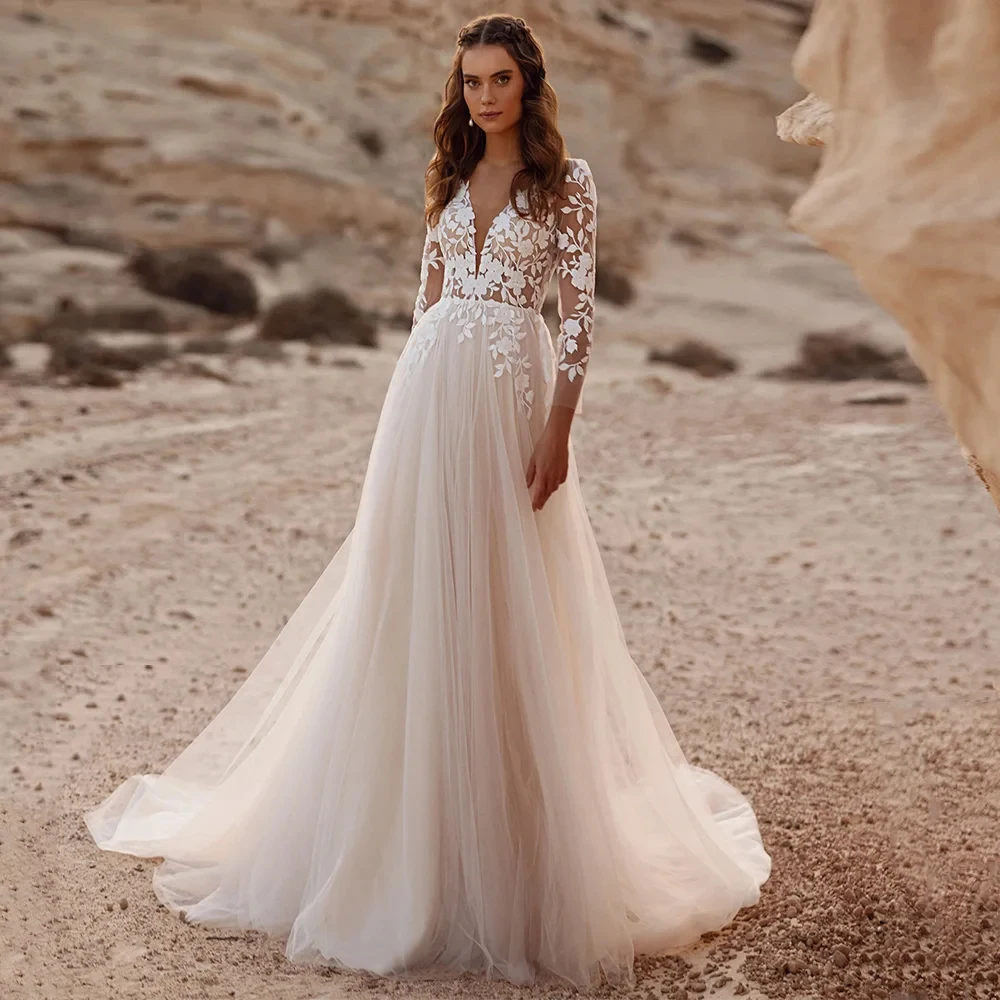 Charming Champagne Wedding Dresses for Ladies Elegant A Line Bridal Gowns Exquisite Vestidos De Novia 2025 New Summer