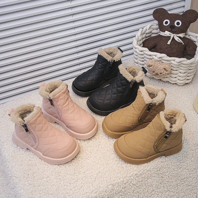 Toddler Girls Cozy Plush Ankle Boots 2026 New Winter Kids Warm-lined Snow Boots Non-slip Trendy Comfort School Outdoor Footwear