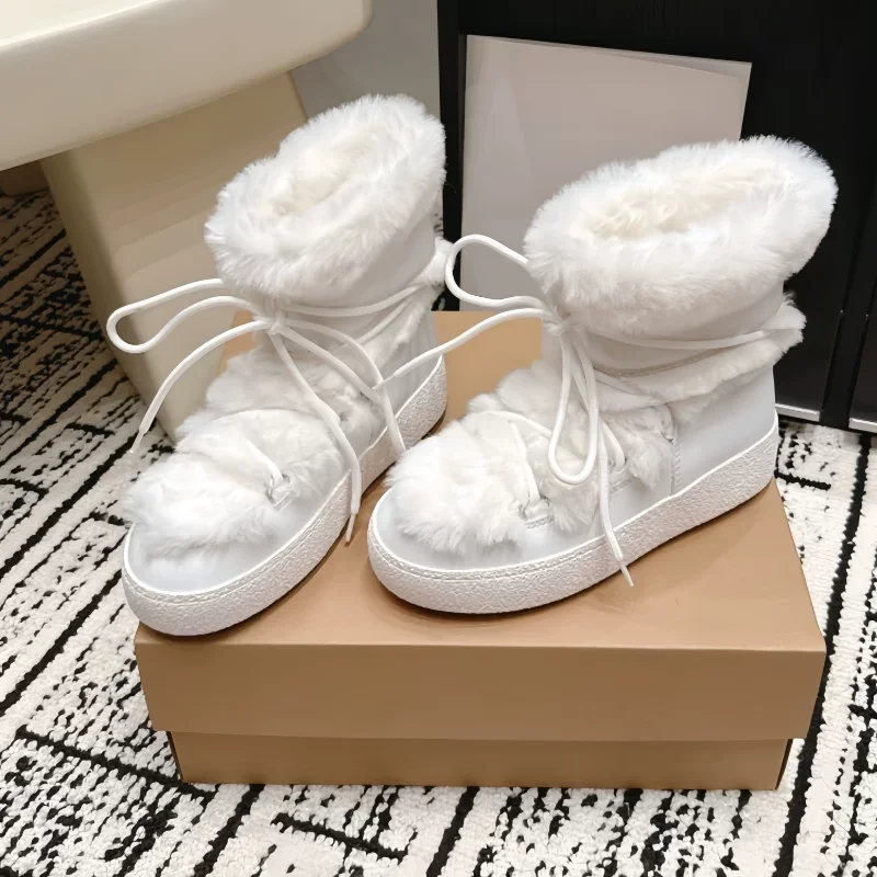 Snow Boots Women's Winter Sheepskin Wool Integrated Warm And Anti Slip Fur Boots With Short Tube And Thickened Fleece For Women