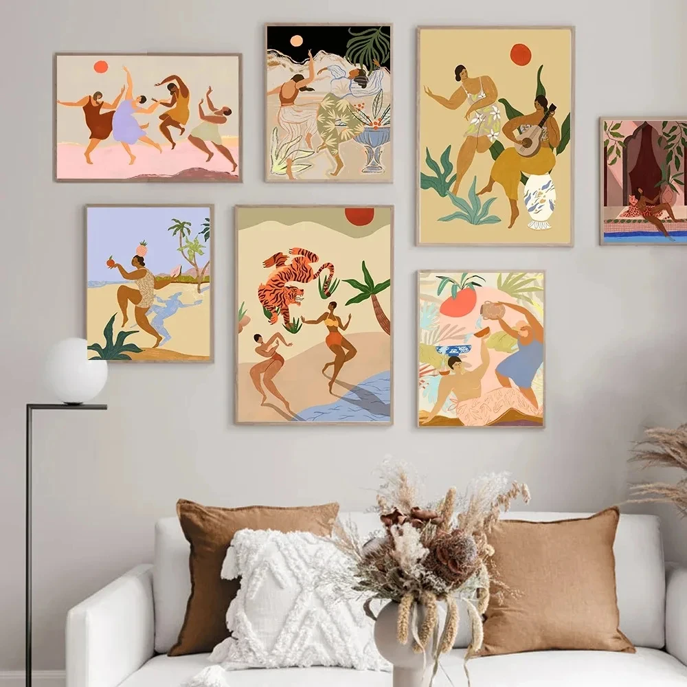 Abstract Figure Painting People And Animals Play In Harmony Art Poster Wall Art Picture Canvas Print Home Decoration No Frame